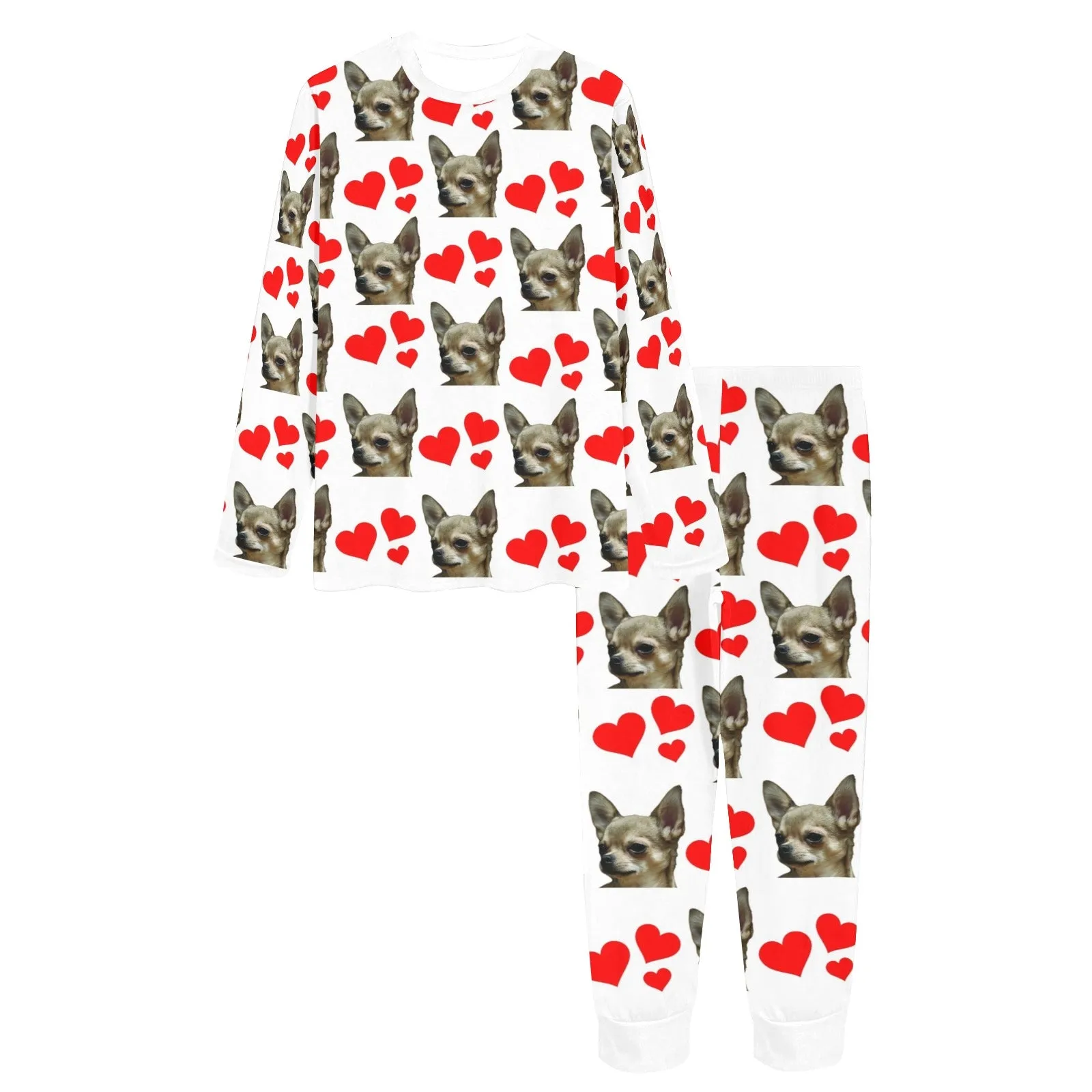 2 Piece Chihuahua Hearts Long Tee Pajama Set