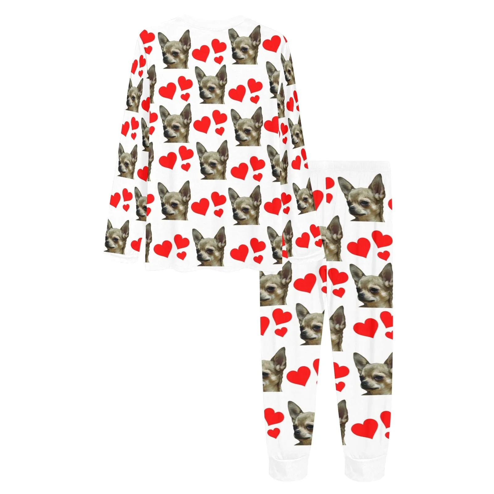 2 Piece Chihuahua Hearts Long Tee Pajama Set