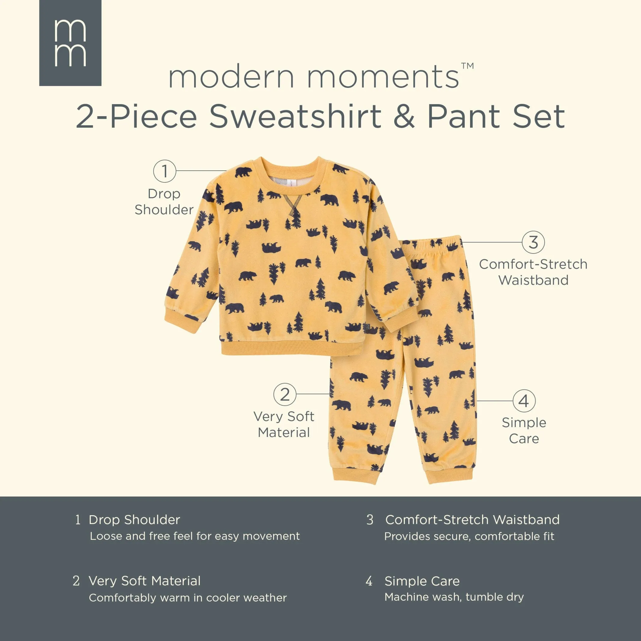 2-Piece Infant & Toddler Boys Yellow Forest Fleece Pajama Set