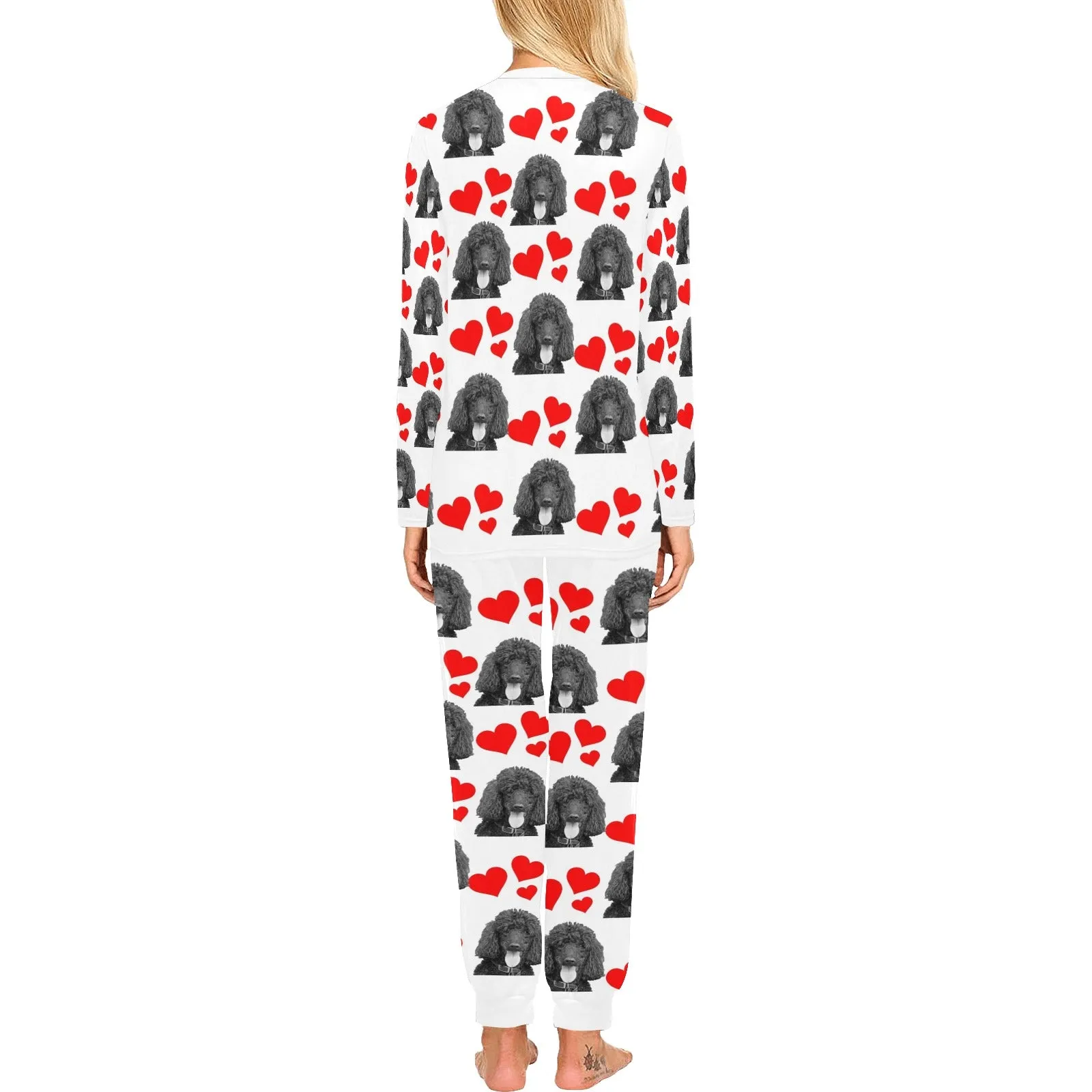 2 Piece Poodle Hearts Long Tee Pajama Set - Standard Poodle