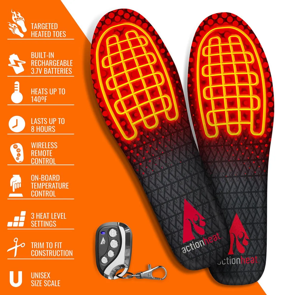 ActionHeat Rechargeable Heated Insoles with Remote