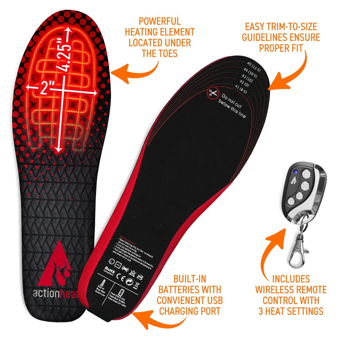 ActionHeat Rechargeable Heated Insoles with Remote