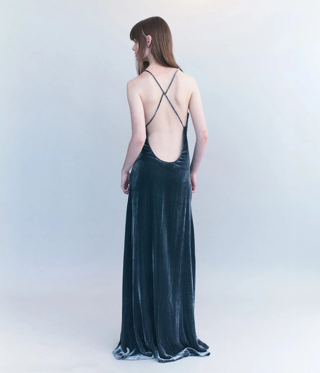 ANIKA SILK VELVET GOWN- STORM