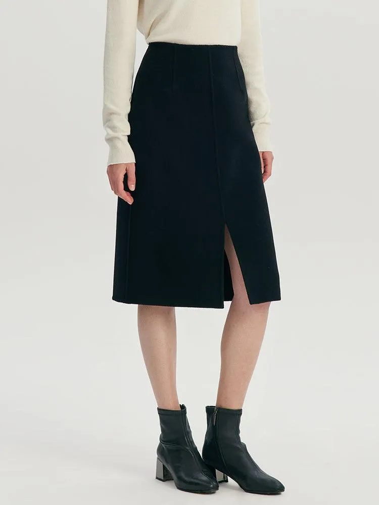 Black Slit Woolen Skirt