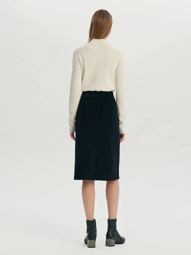 Black Slit Woolen Skirt