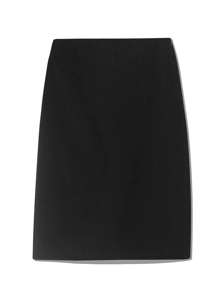 Black Slit Woolen Skirt