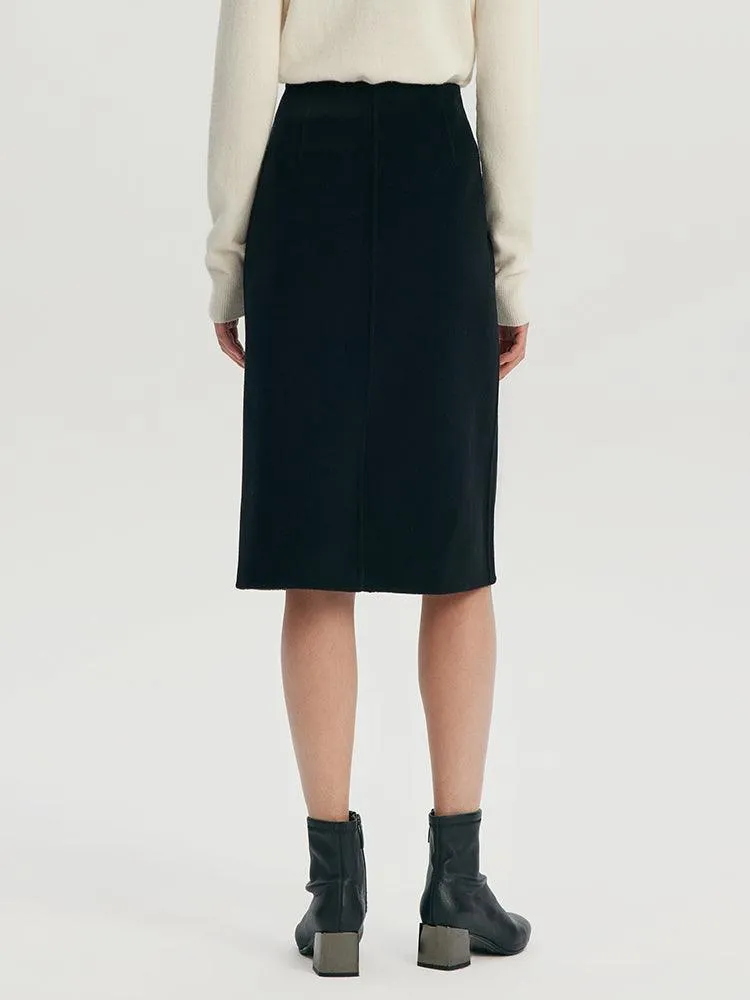 Black Slit Woolen Skirt