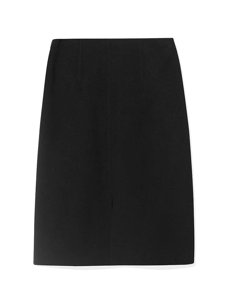 Black Slit Woolen Skirt