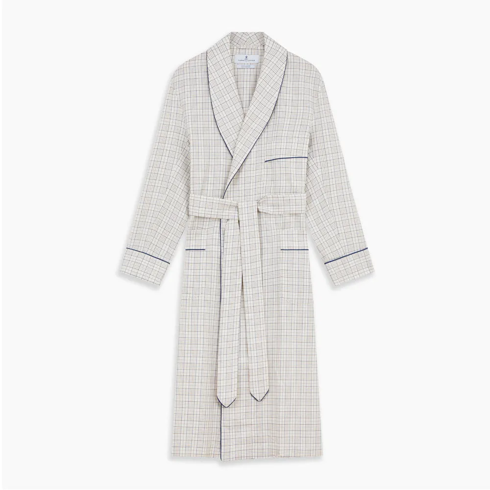 Brown Multi Check Cotton-Cashmere Gown