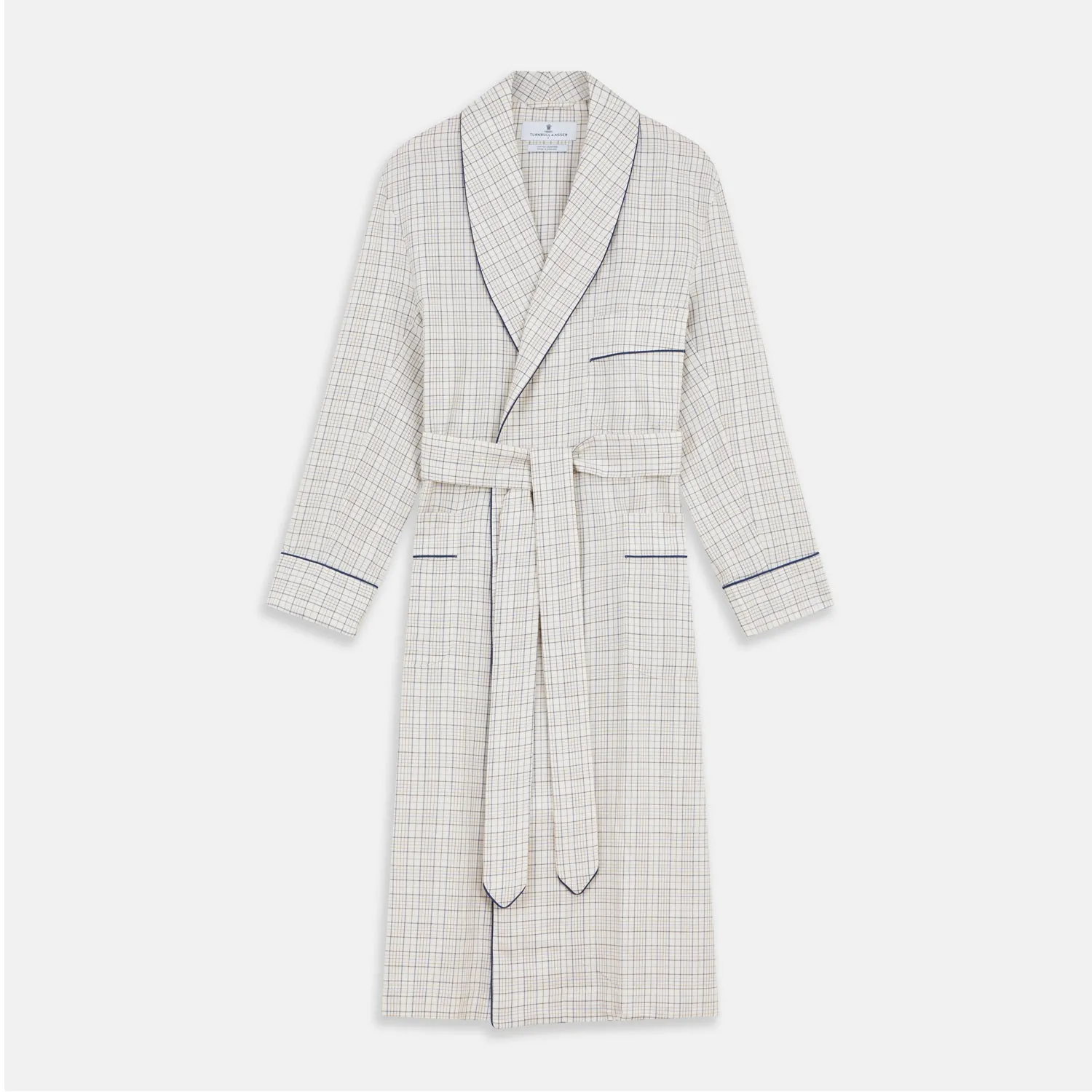 Brown Multi Check Cotton-Cashmere Gown