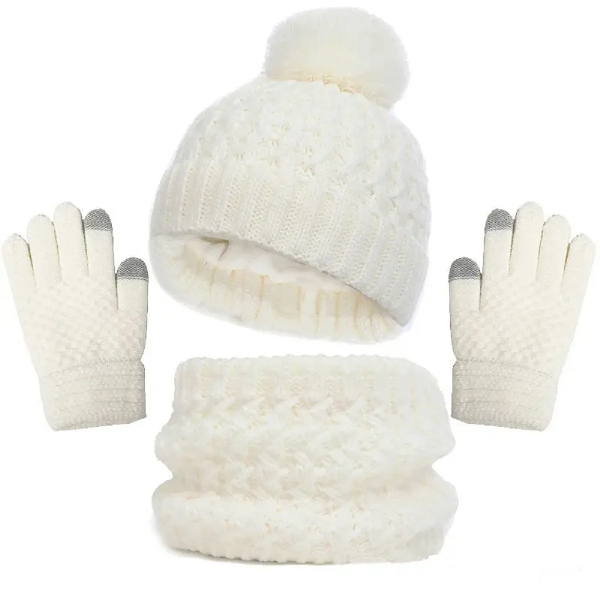 Children's Winter Warm Knit Beanie Hat Neck Scarf Gloves