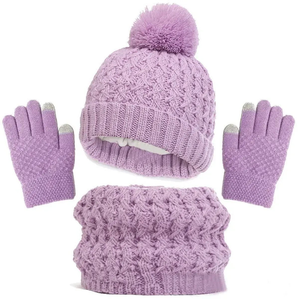 Children's Winter Warm Knit Beanie Hat Neck Scarf Gloves