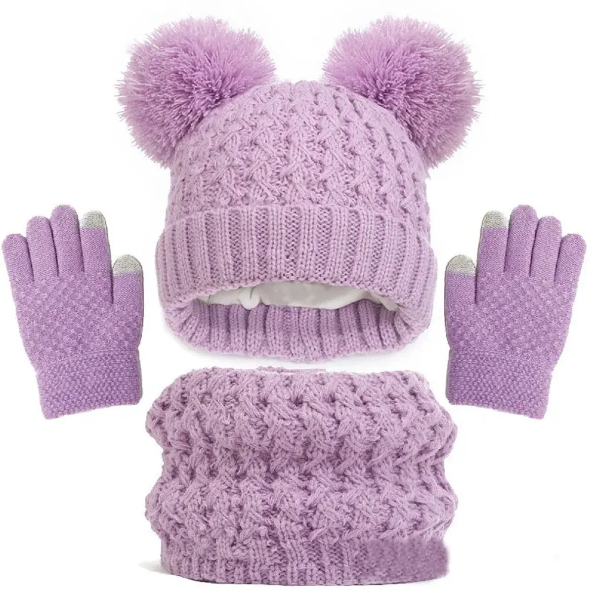 Children's Winter Warm Knit Beanie Hat Neck Scarf Gloves