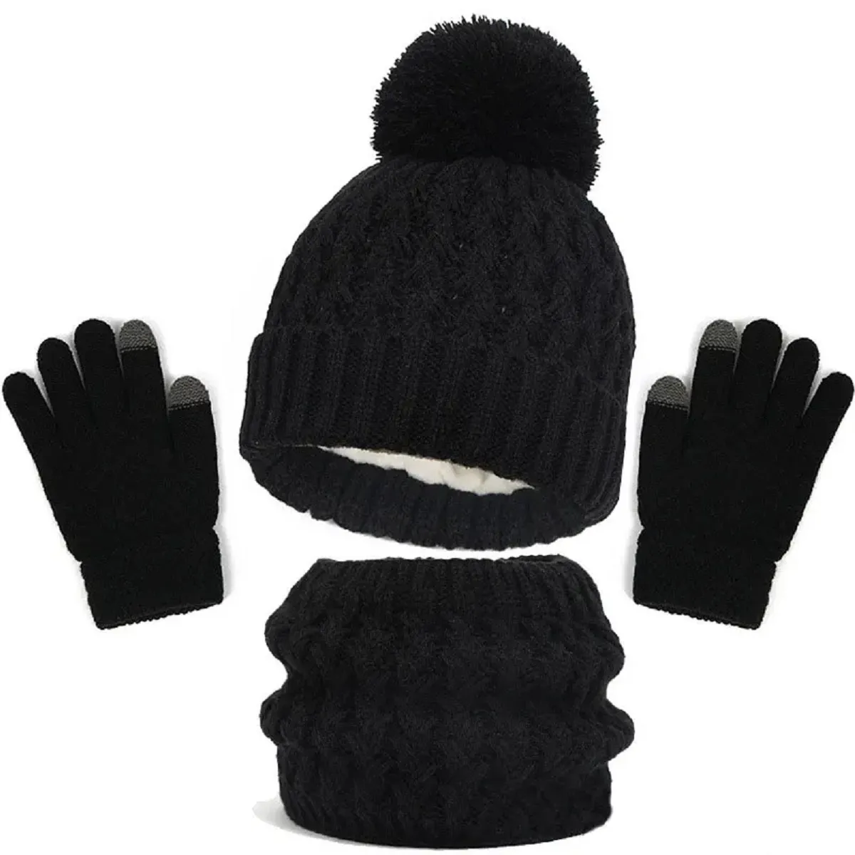 Children's Winter Warm Knit Beanie Hat Neck Scarf Gloves