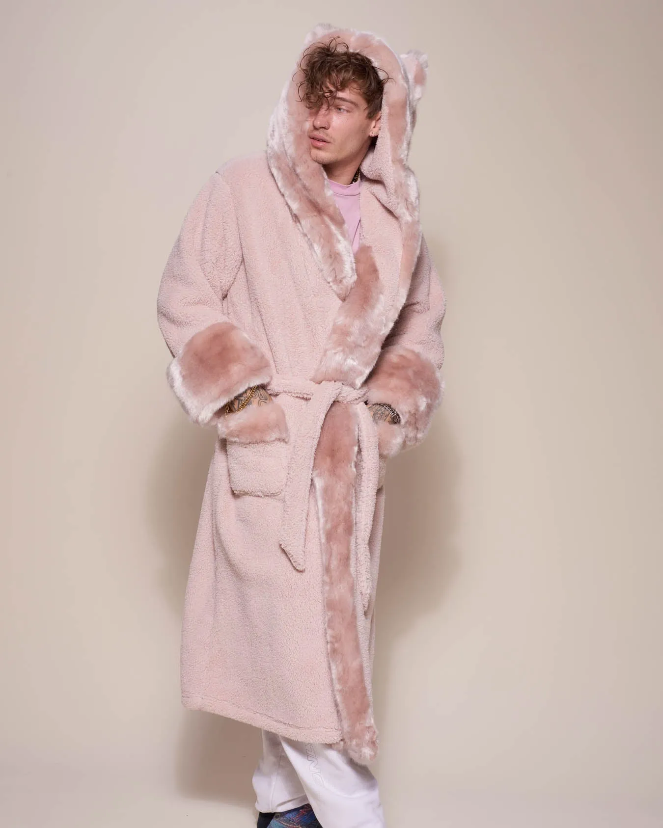 Classic Men's Luxury Pink Robe | Rose Quartz Wolf