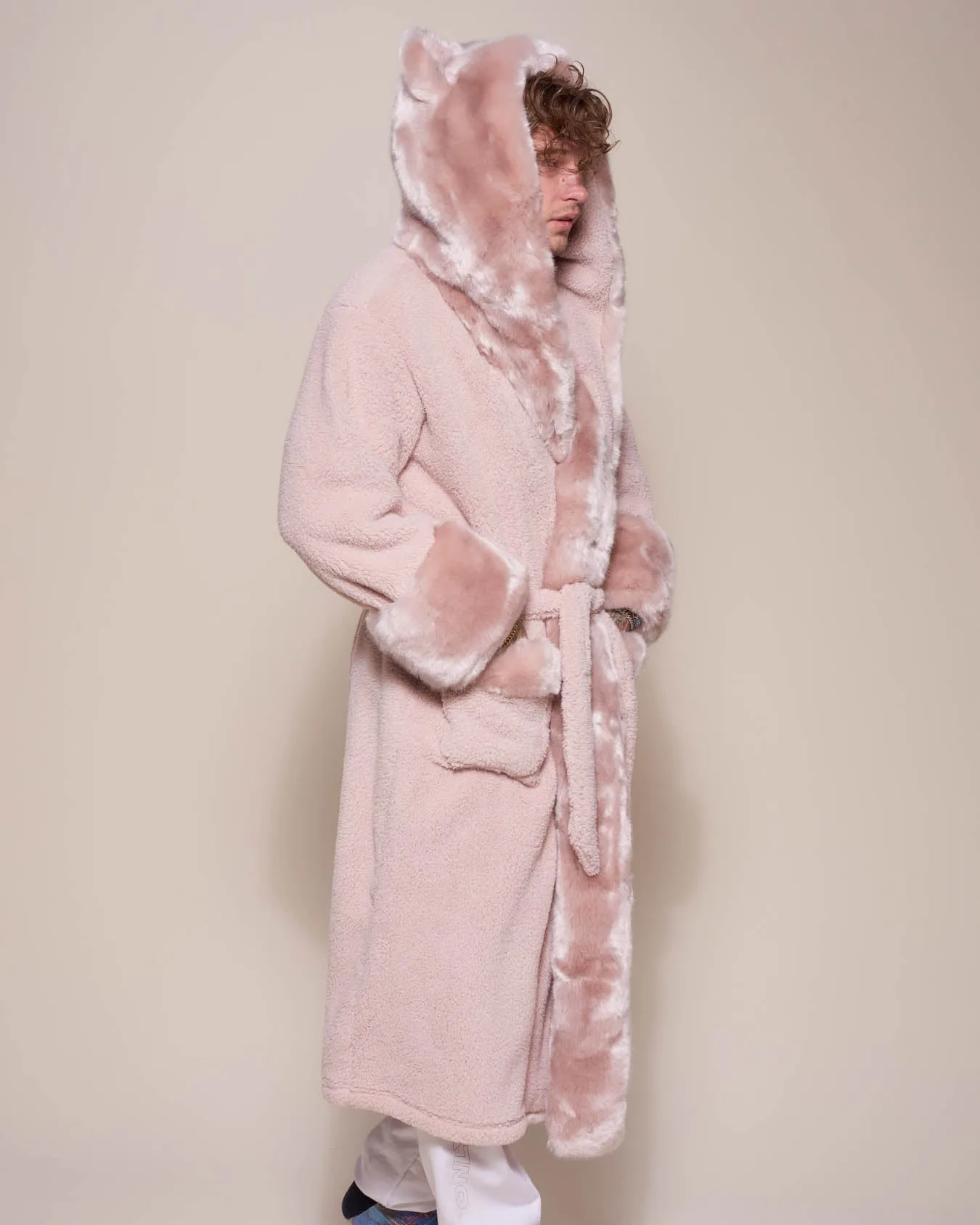 Classic Men's Luxury Pink Robe | Rose Quartz Wolf