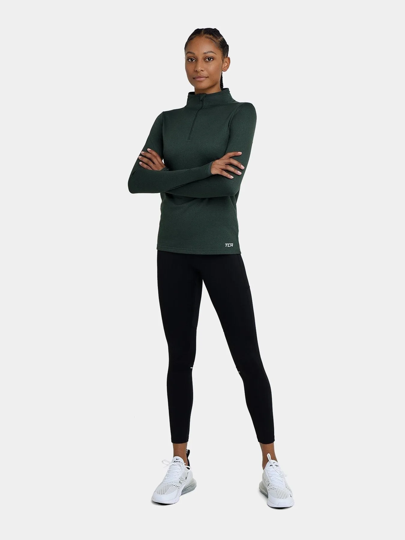 Cloud Fleece Quarter Zip Running Top For Women With Thumbholes & Side Zip Pocket