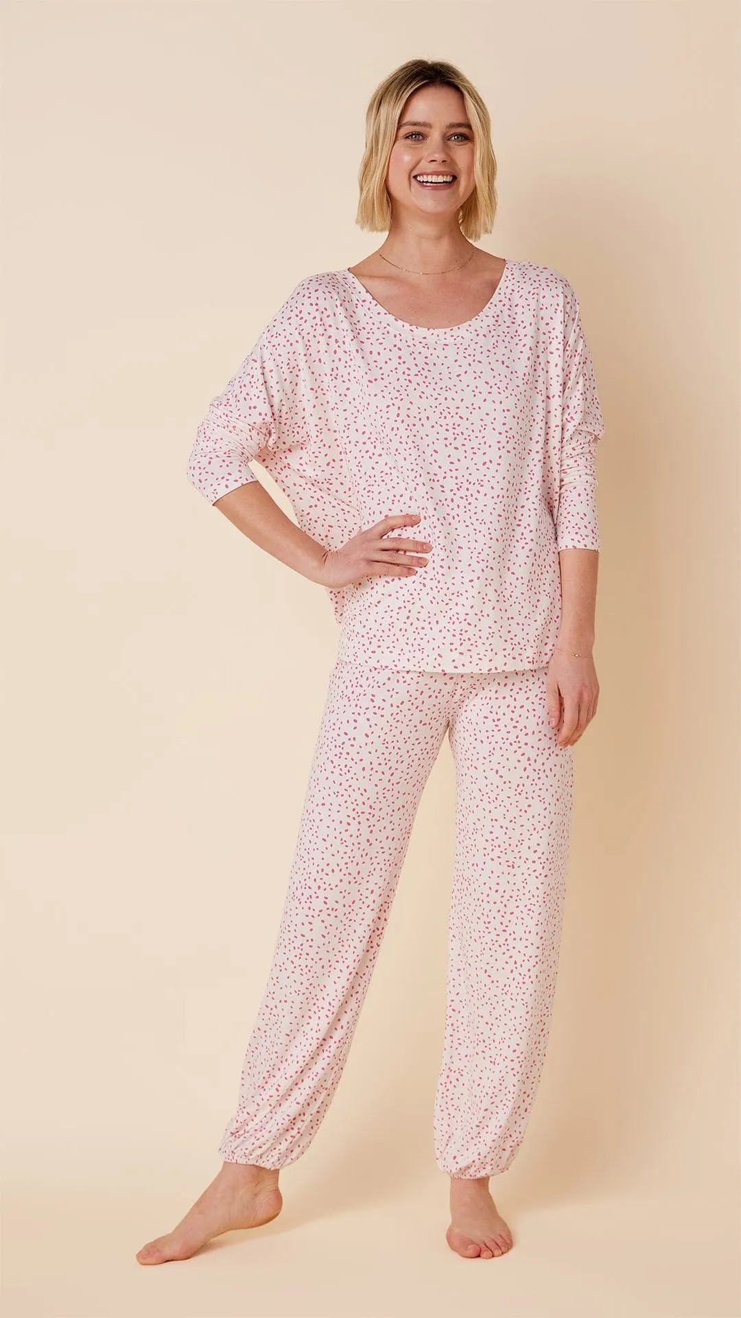 Confetti Dot Pima Knit Pullover Set - Raspberry