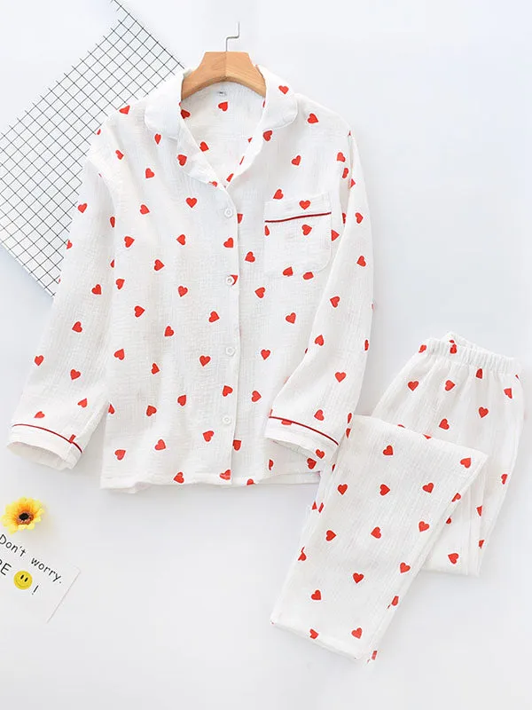 Cotton Heart Printed Pajama Set