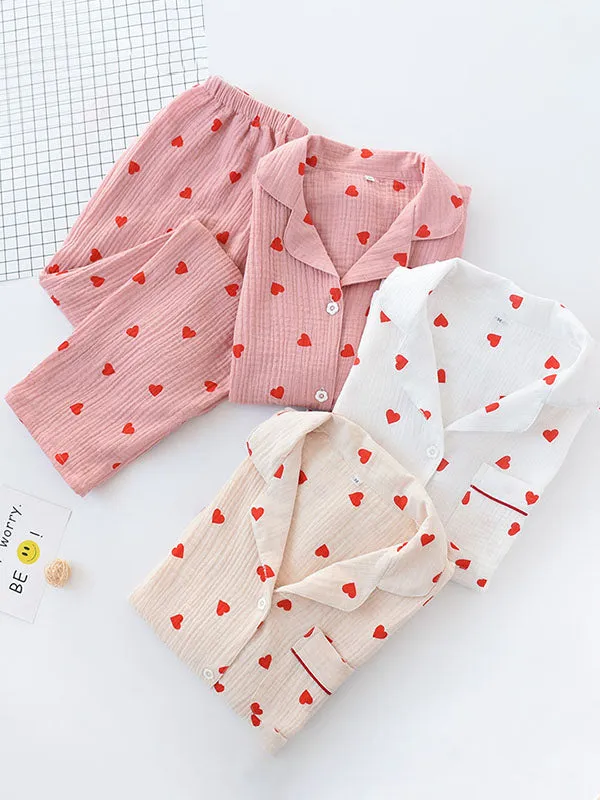 Cotton Heart Printed Pajama Set