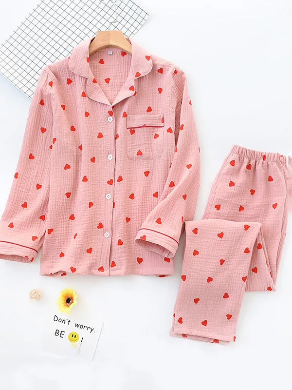 Cotton Heart Printed Pajama Set