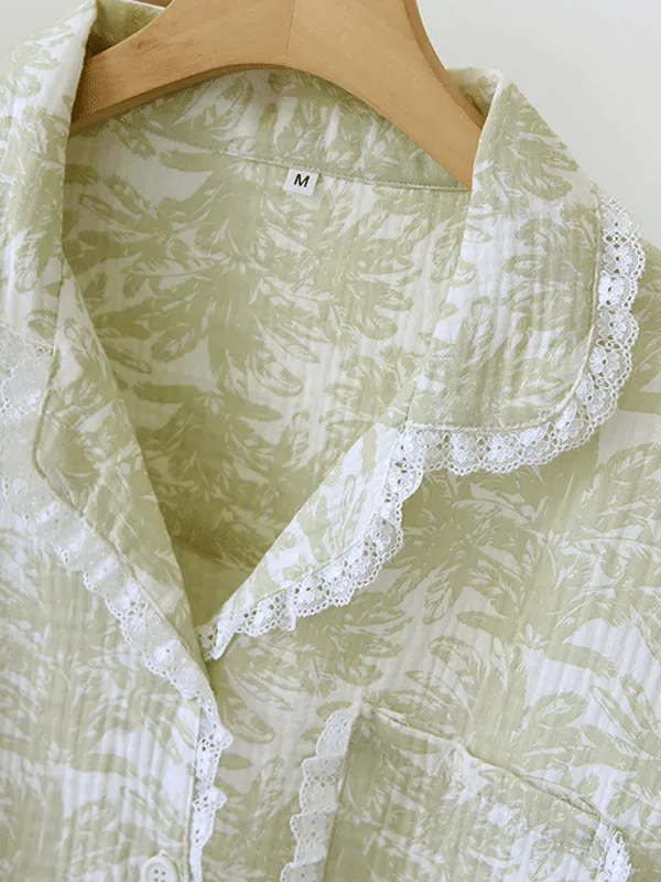 Cotton Printed Lace Trim Pajama Set