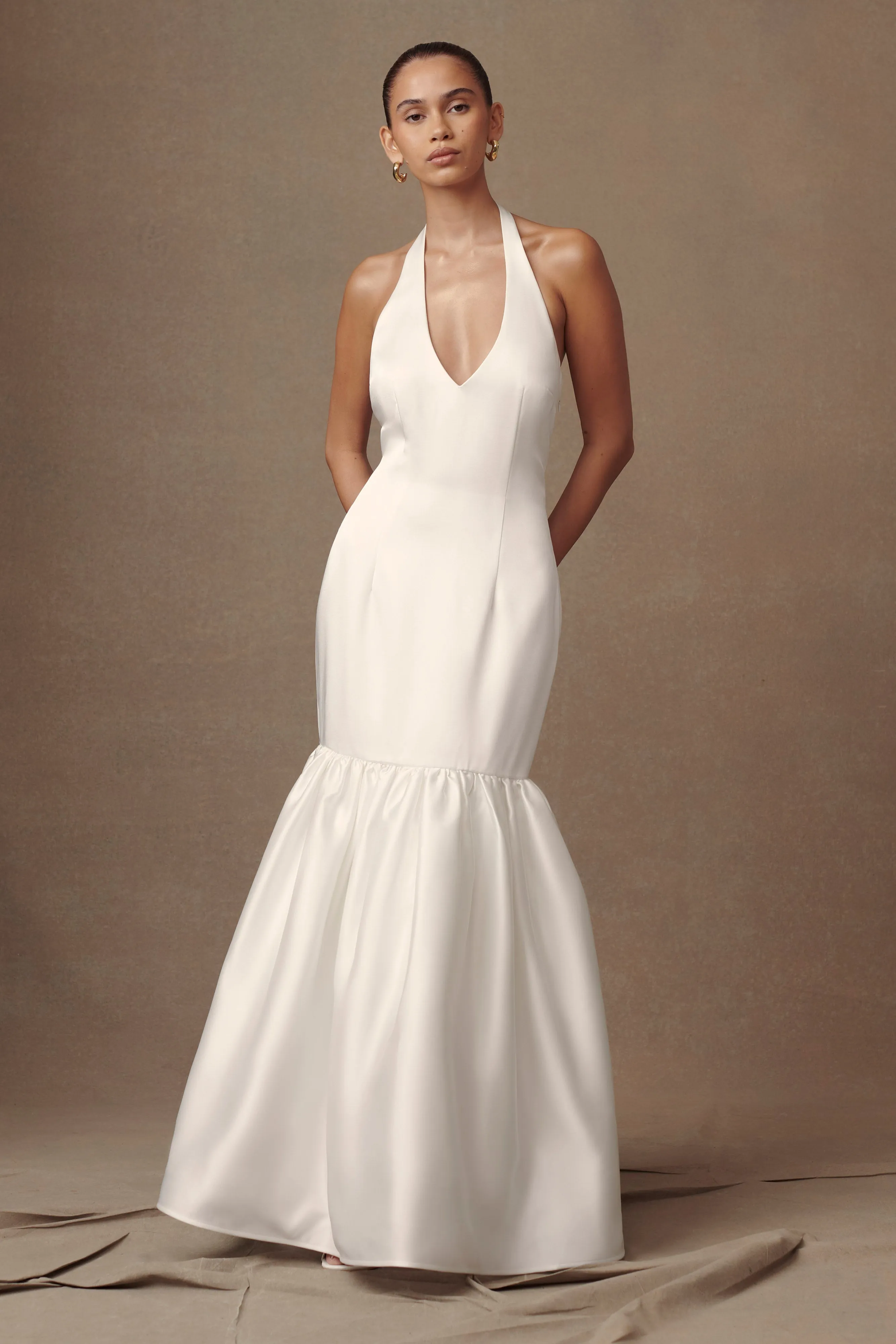 Danica Satin Halter Wedding Gown - White