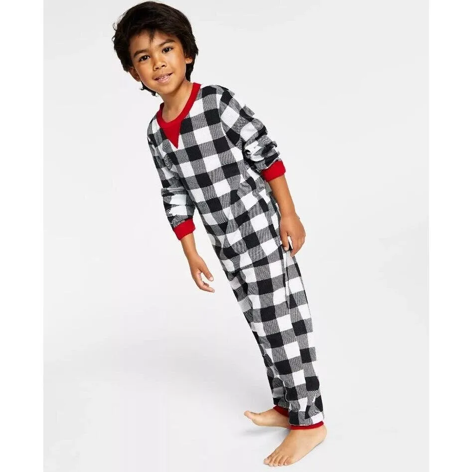 Family Pajamas Matching Kids Thermal Buffalo Black and White Buffalo Check