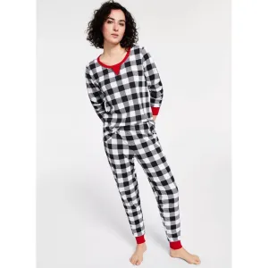 FAMILY PAJAMAS Women's Lightweight Thermal Waffle Buffalo Check Pajama Set