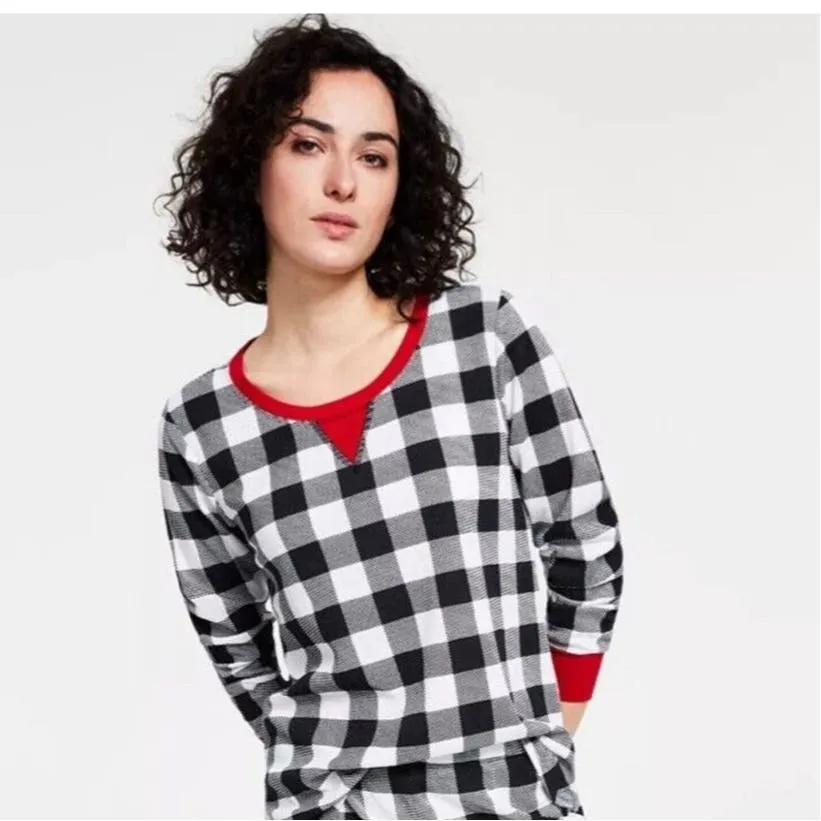 FAMILY PAJAMAS Women's Lightweight Thermal Waffle Buffalo Check Pajama Top, Med