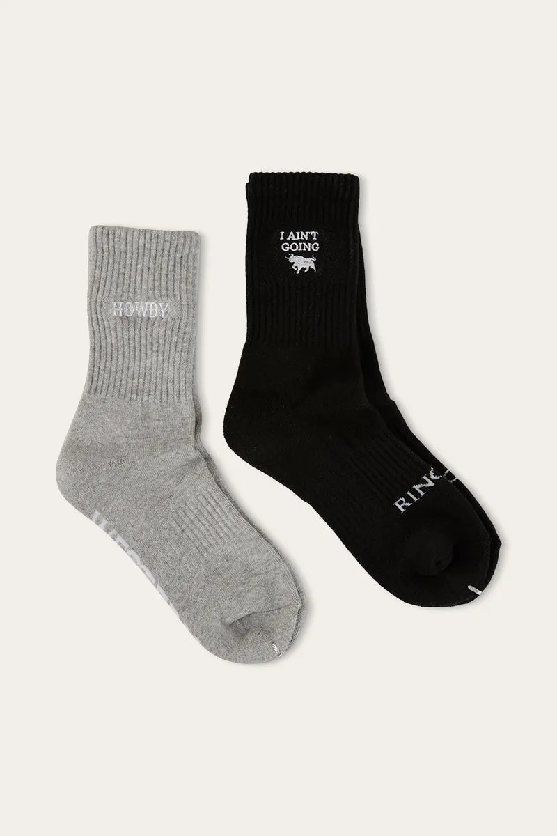 Howdy Unisex Sock 2 Pack - Black/Grey Marle