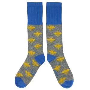 Ladies Grey & Yellow Bees Lambswool Knee Socks