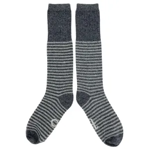 Ladies Grey Stripe Lambswool Knee Socks