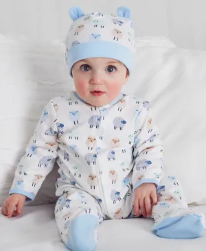 Little Lambs 2-Way-Zip Footed One-Piece and Hat