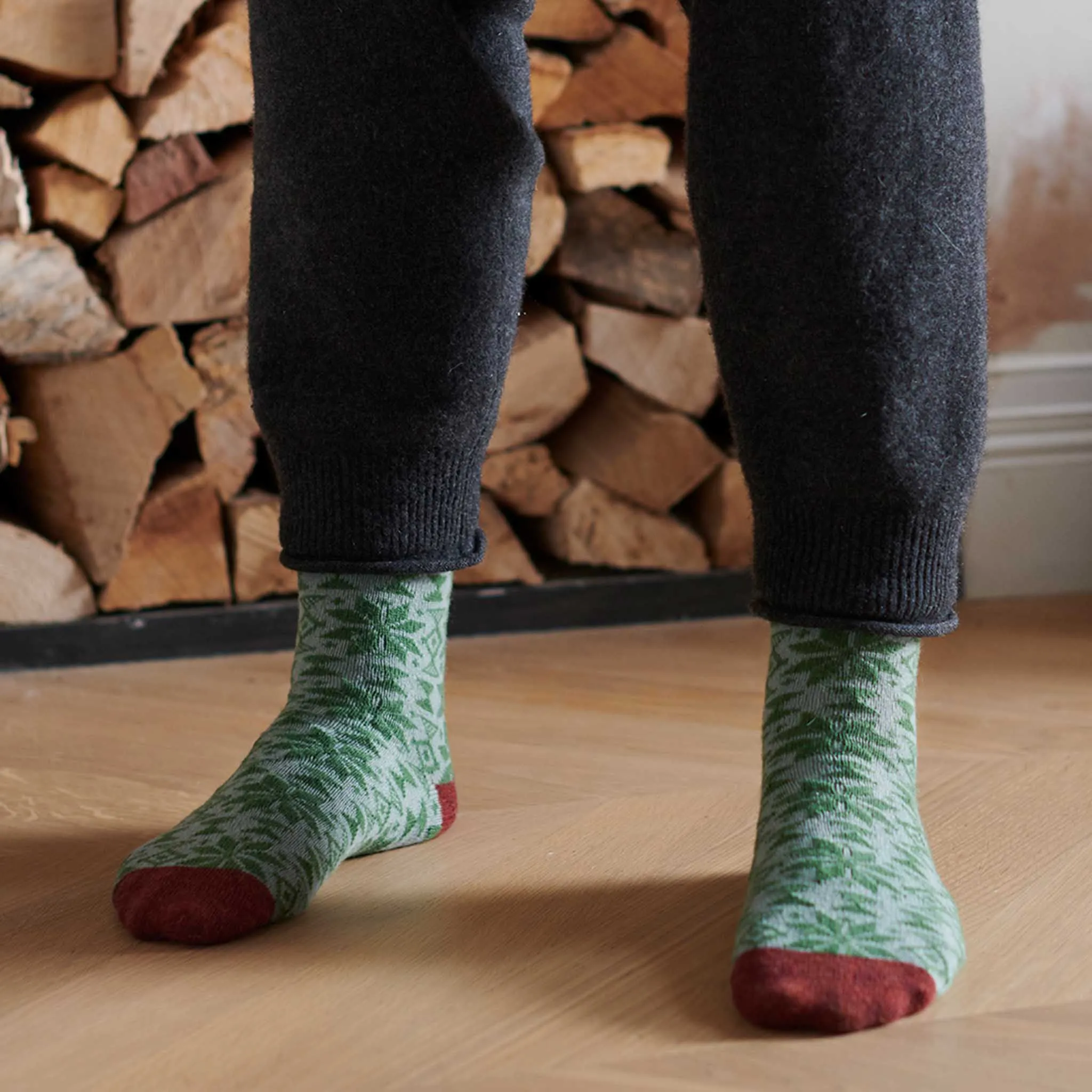 Men's Green Fair Isle Lambswool Ankle Socks