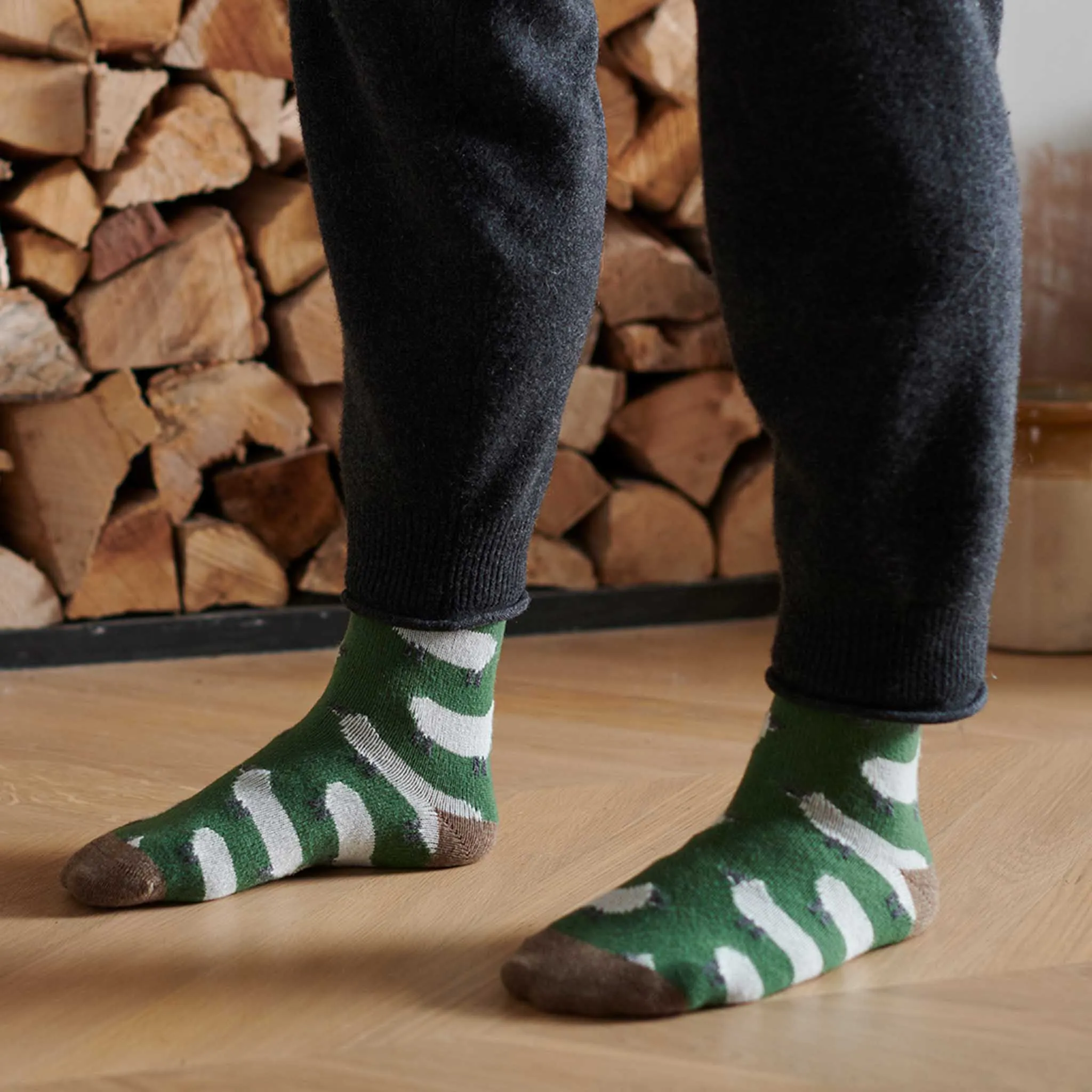 Men's Green Sheep Lambswool Ankle Socks