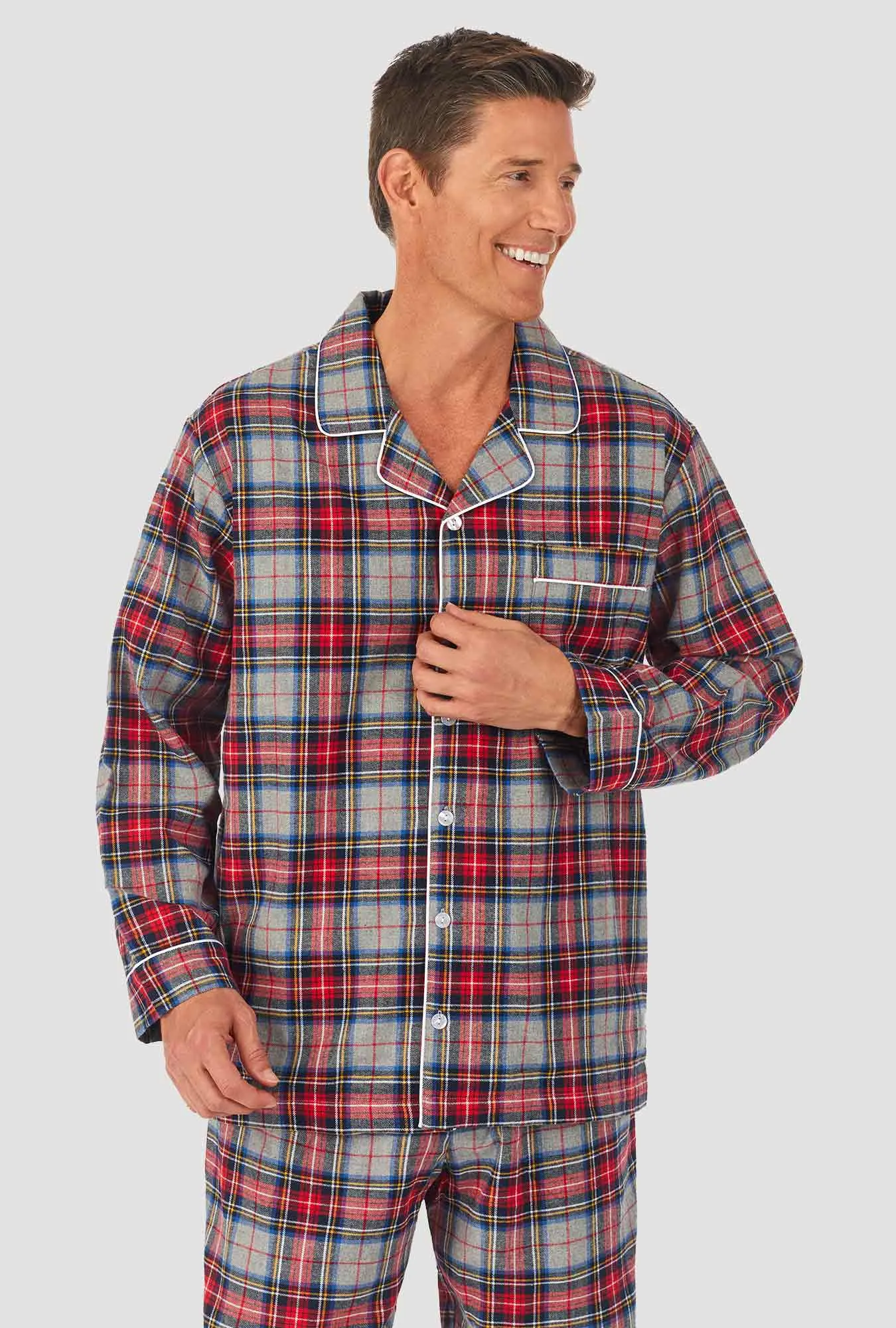 Mens Grey Plaid Flannel Pajama