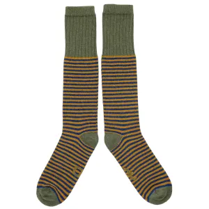 Men's Navy & Mustard Stripe Lambswool Knee Socks