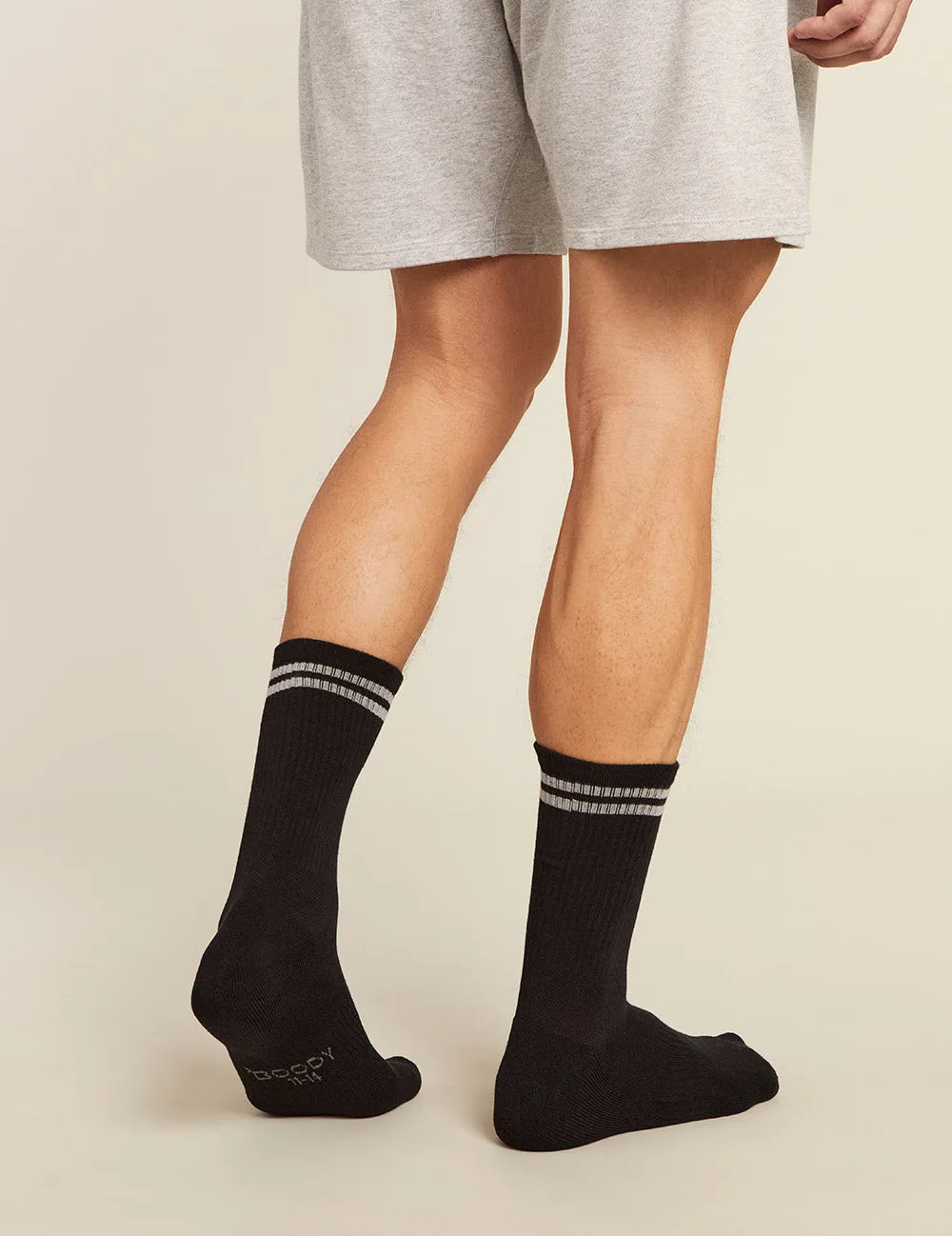 Men's Striped Cushioned Crew Socks - Black/Grey