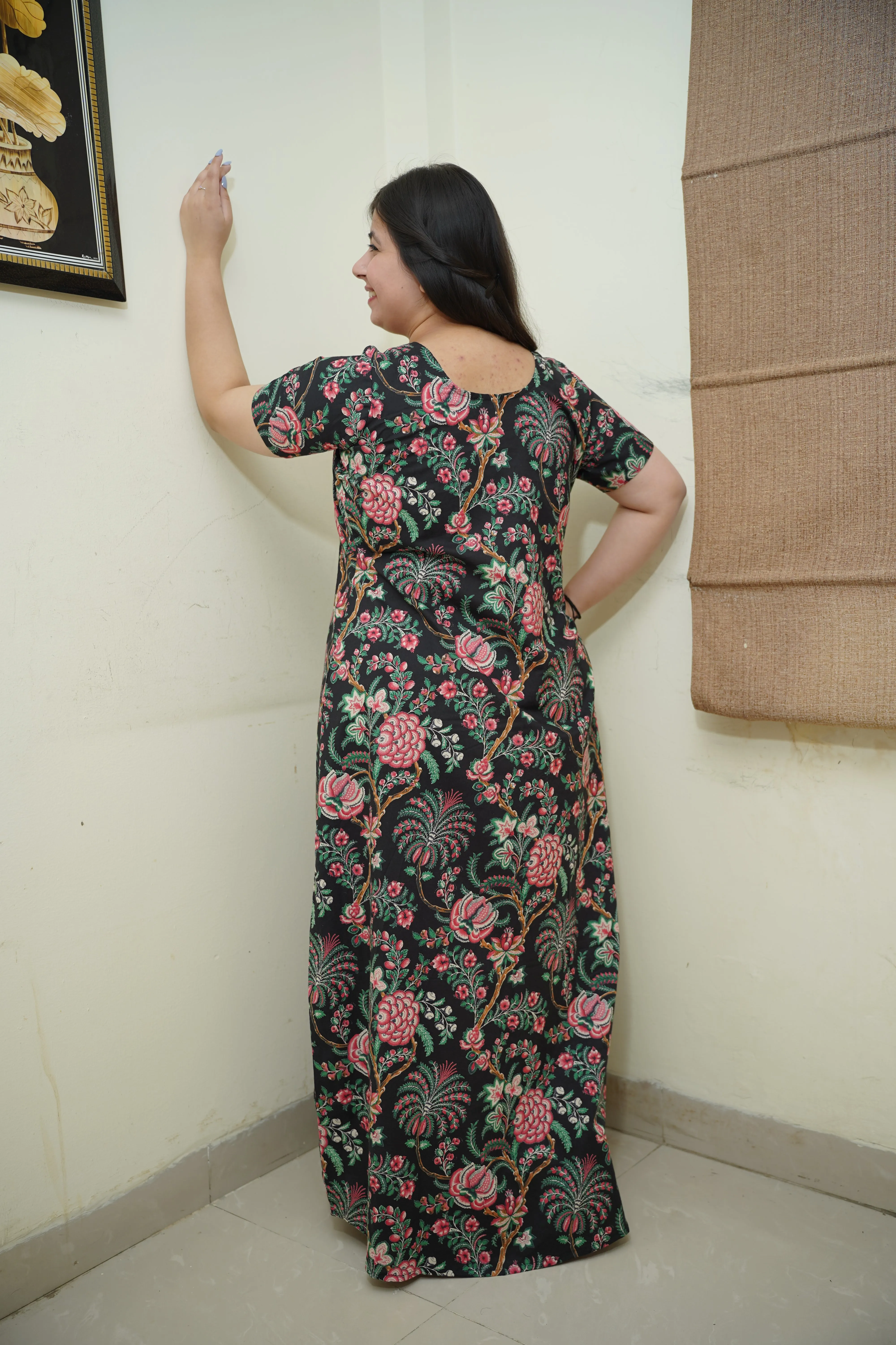 Midnight Floral Cotton Night Gown