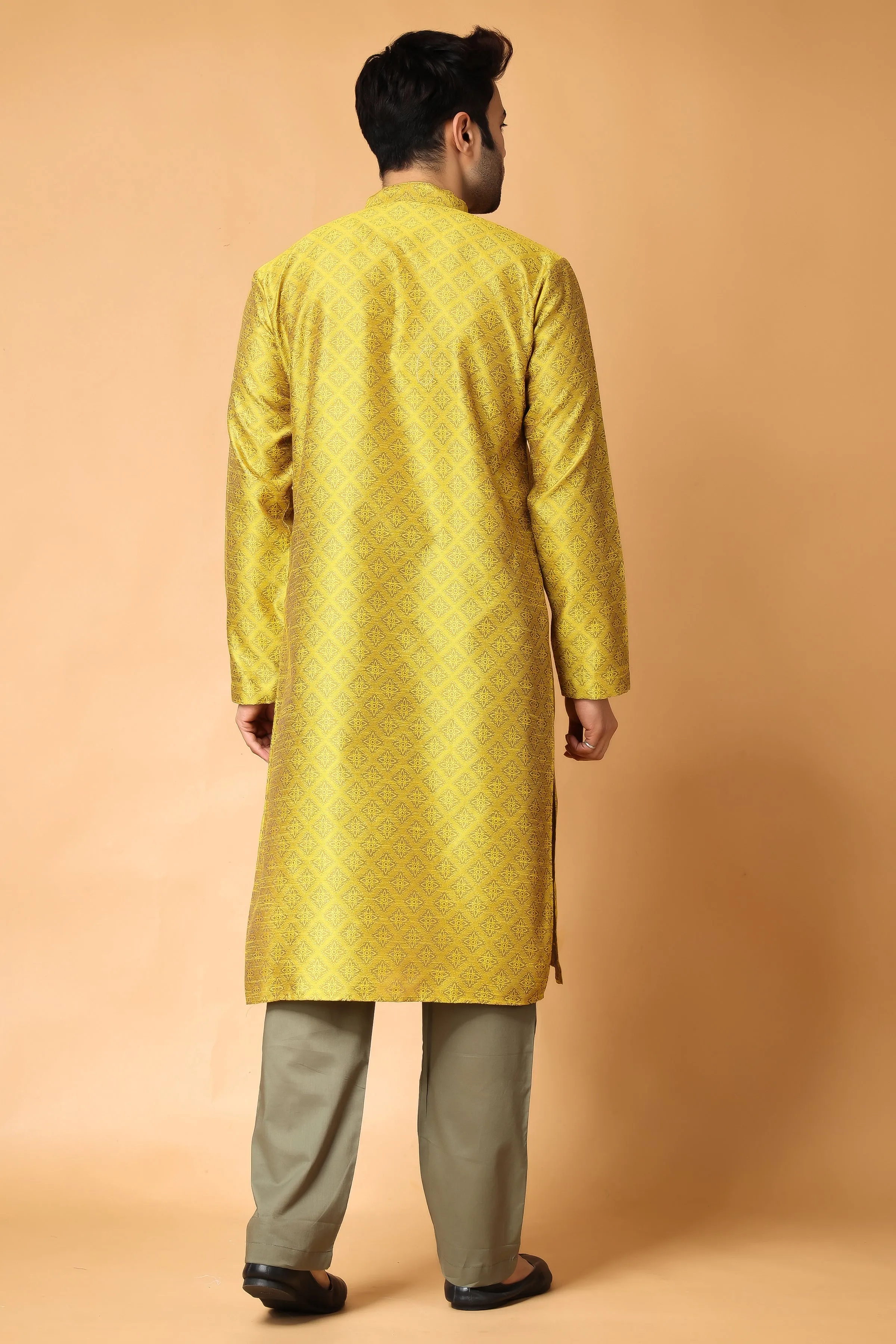 Mustard Gold Jacquard Kurta Pajama