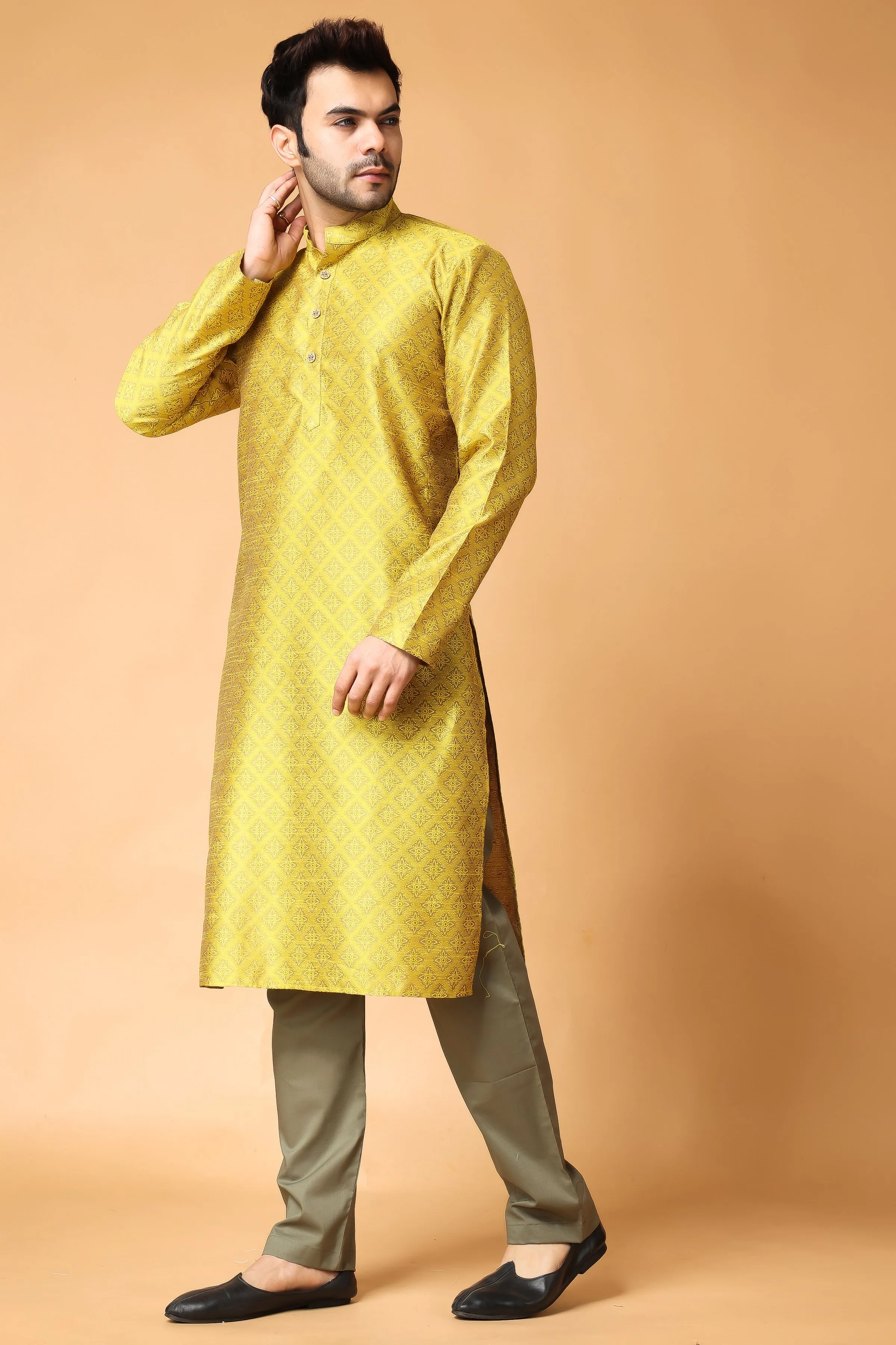 Mustard Gold Jacquard Kurta Pajama