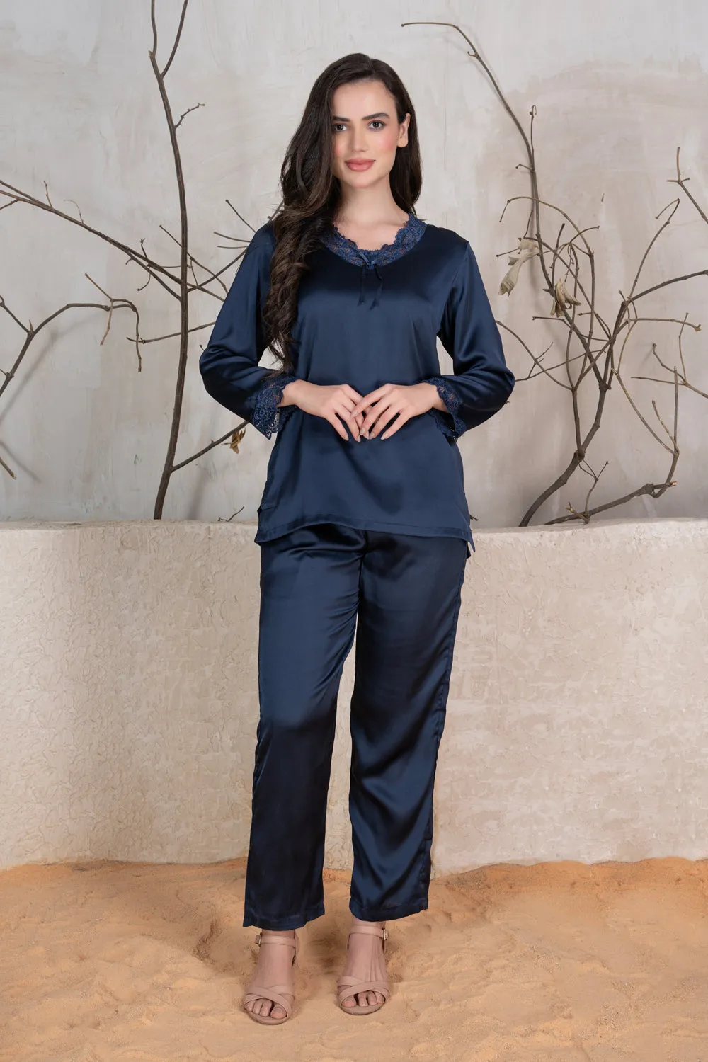 Navy Blue satin elegance Night suit