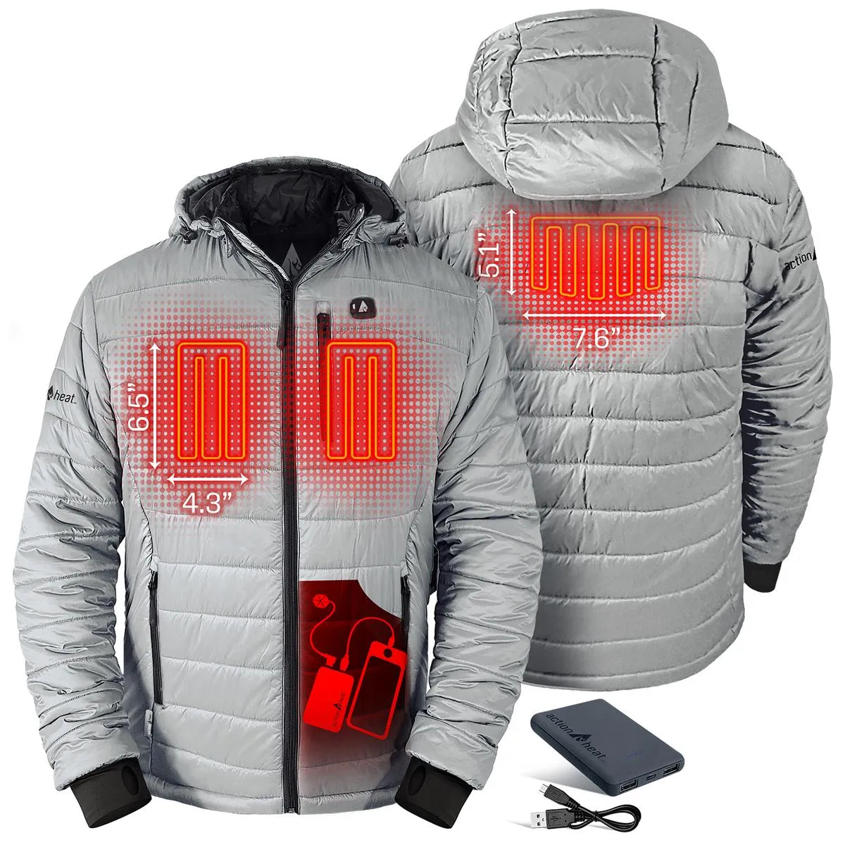 Open Box ActionHeat 5V Battery Heated Insulated Puffer Jacket W/ Hood - Men's