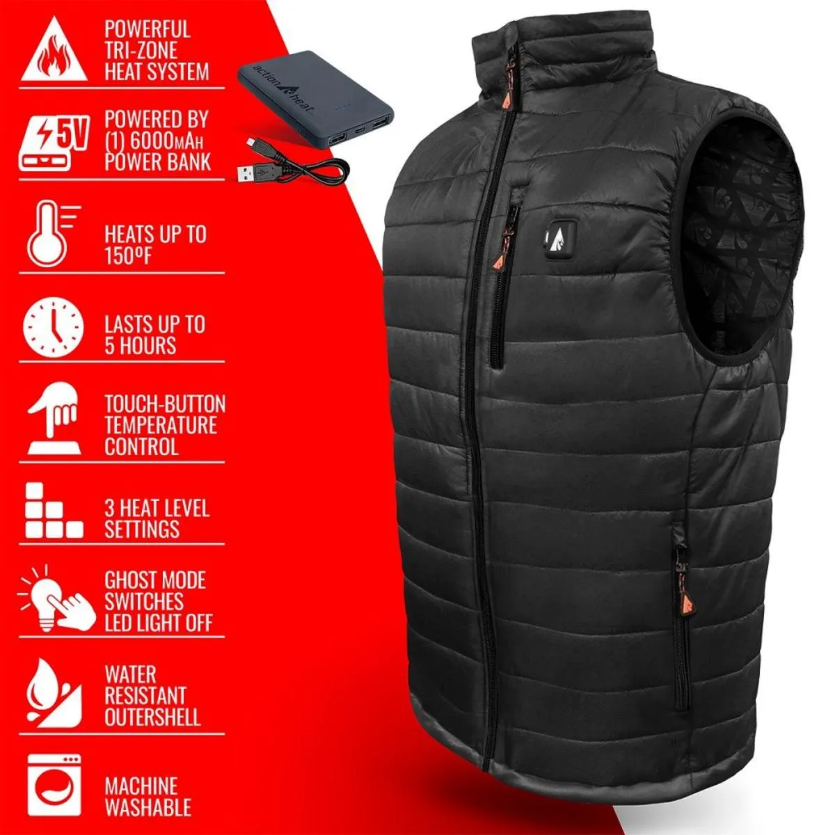 Open Box ActionHeat 5V Battery Heated Insulated Puffer Vest - Men's