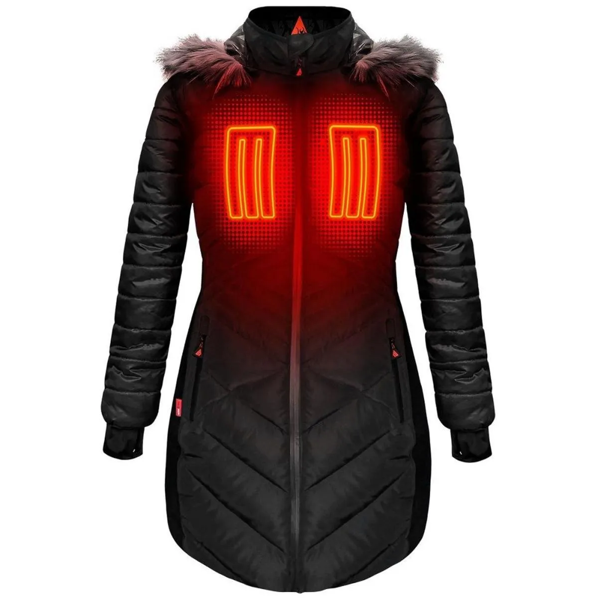 Open Box ActionHeat 5V Heated Long Puffer Jacket W/ Hood - Women's