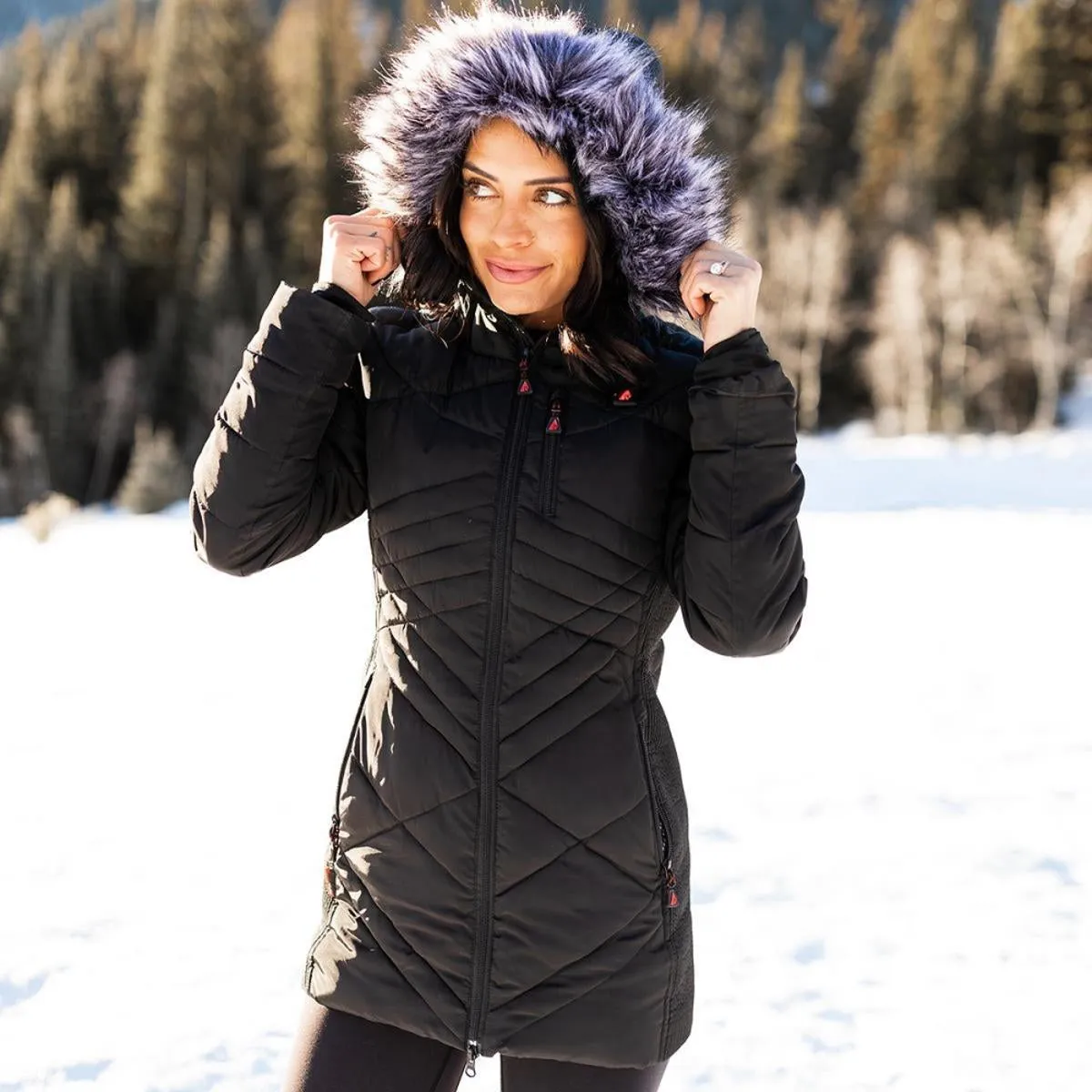 Open Box ActionHeat 5V Heated Long Puffer Jacket W/ Hood - Women's