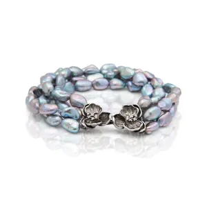 Orchid 4 Strand Bracelet with Grey Pearl & Diamonds