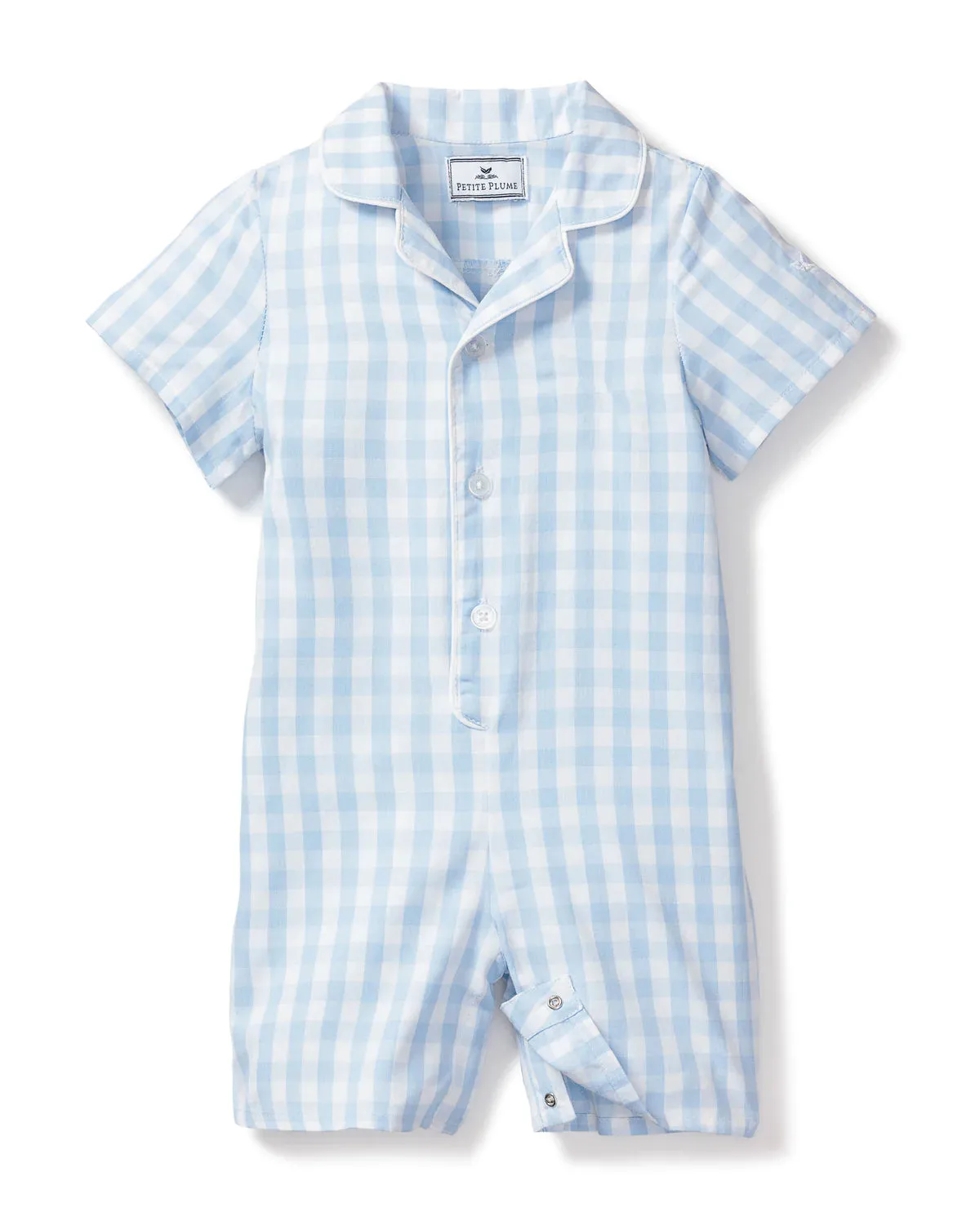 Petite Plume Light Blue Gingham Romper