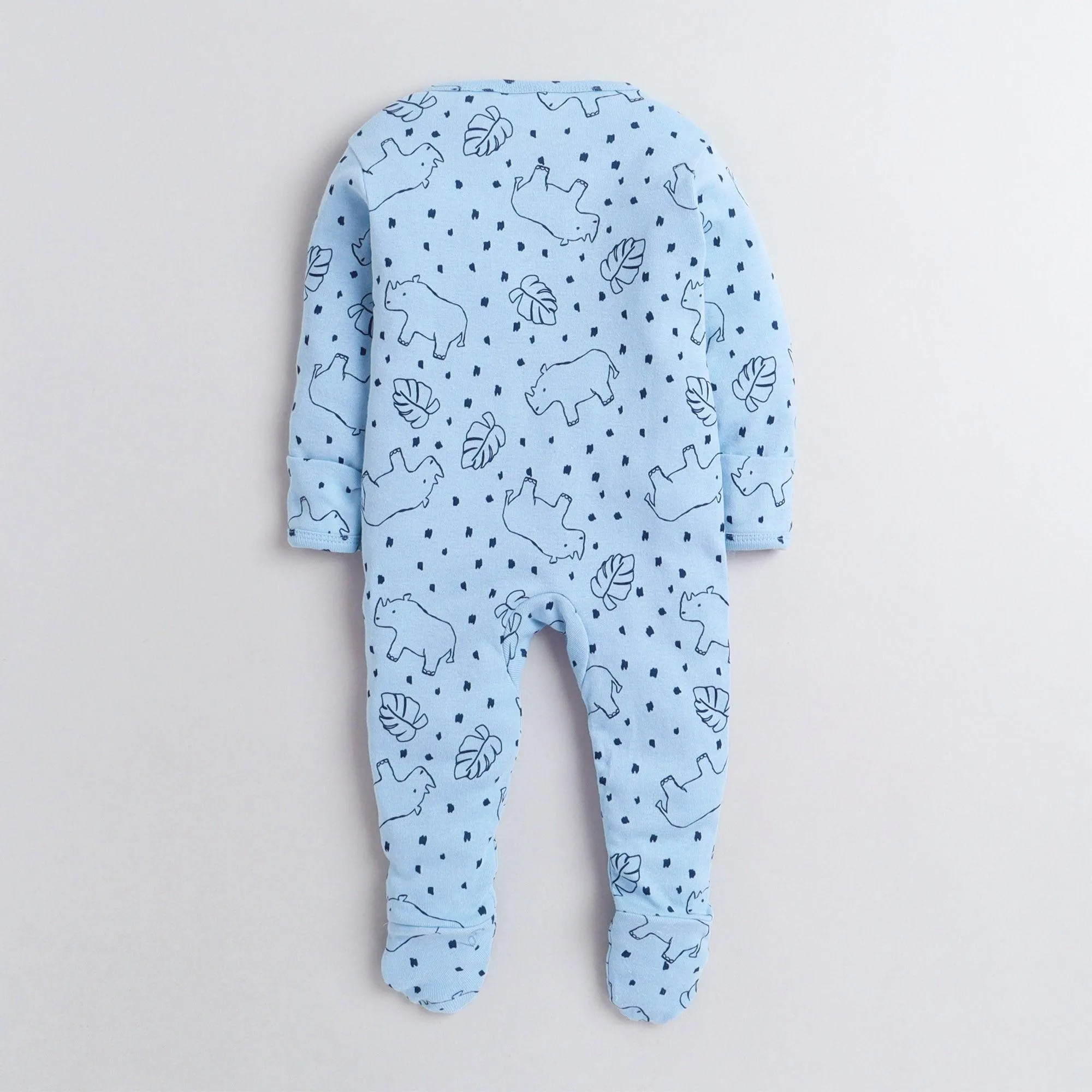 Polka Tots Footed Onesie with mittens 100% Cotton Rhino - Blue